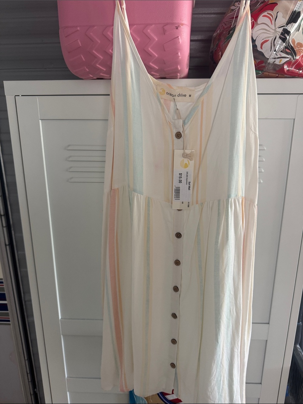 Ocean Drive Cream Mini Dress with Pastel Stripe Accents